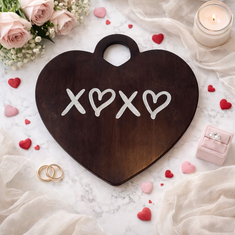 2/$50 Heart-Shaped Engraved Cutting Board XOXO | White